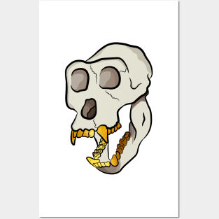 Monkey skull with gold teeth grills Posters and Art